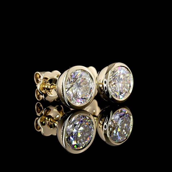 Lab-Grown 3.12 Carat Round D-VS1 Diamond 14K Yellow Gold Studs Earrings