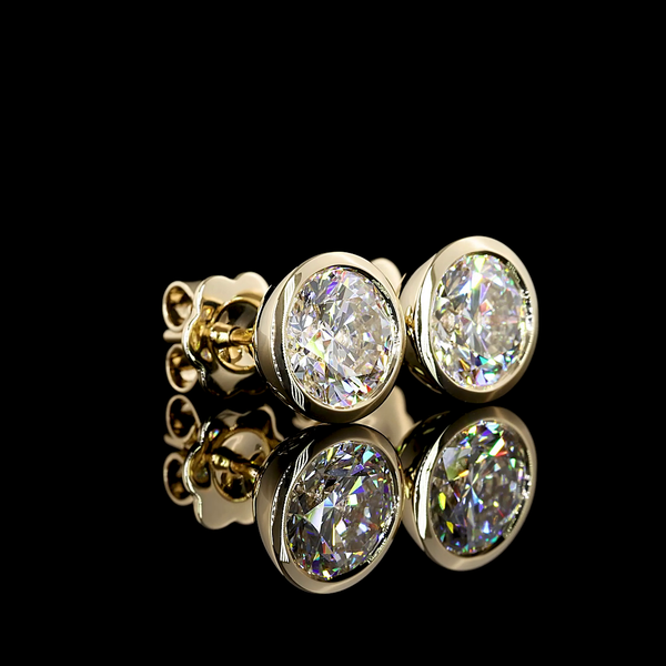 Lab-Grown 3.17 Carat Round D-VS1 Diamond 14K Yellow Gold Studs Earrings