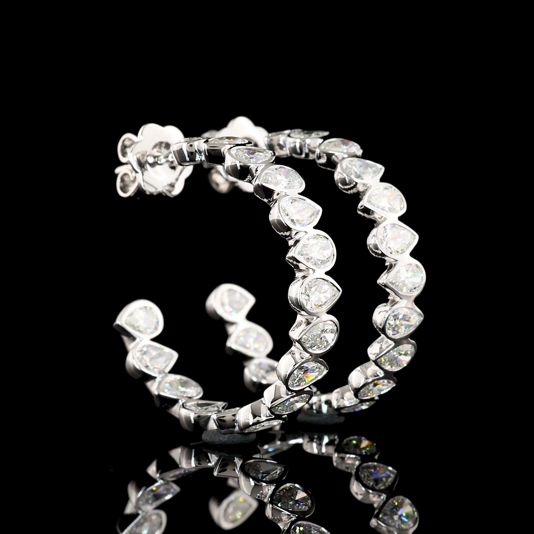 Lab-Grown 5.72 Carat Pear E-F-VS2 Diamond 14K White Gold C Hoops Earrings