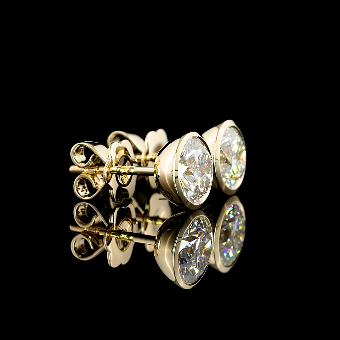 Lab-Grown 2.07 Carat Round D-VVS2 Diamond 14K Yellow Gold Studs Earrings