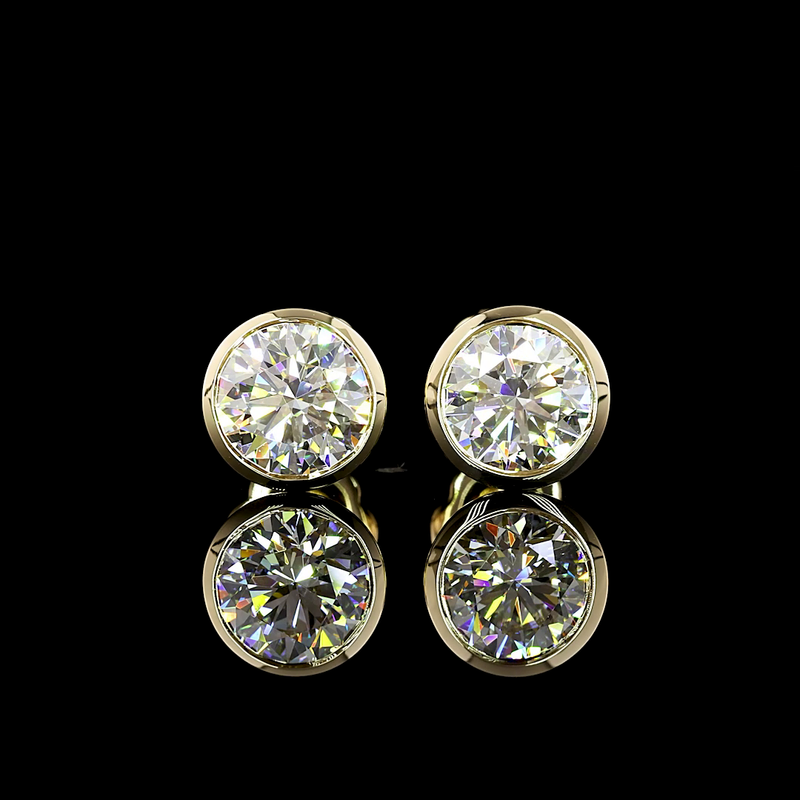 Lab-Grown 2.07 Carat Round F-VVS2 Diamond 14K Yellow Gold Studs Earrings