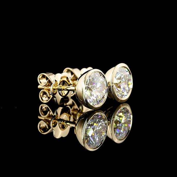 Lab-Grown 2.06 Carat Round D-VVS2 Diamond 14K Yellow Gold Studs Earrings