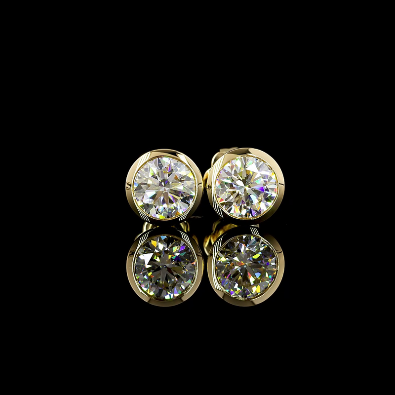 Lab-Grown 2.1 Carat Round D-VVS1 Diamond 14K Yellow Gold Studs Earrings