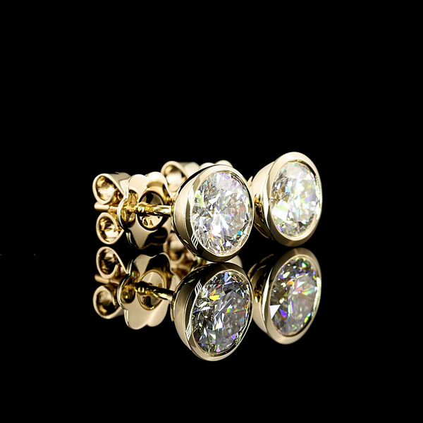 Lab-Grown 2.07 Carat Round F-VVS2 Diamond 14K Yellow Gold Studs Earrings