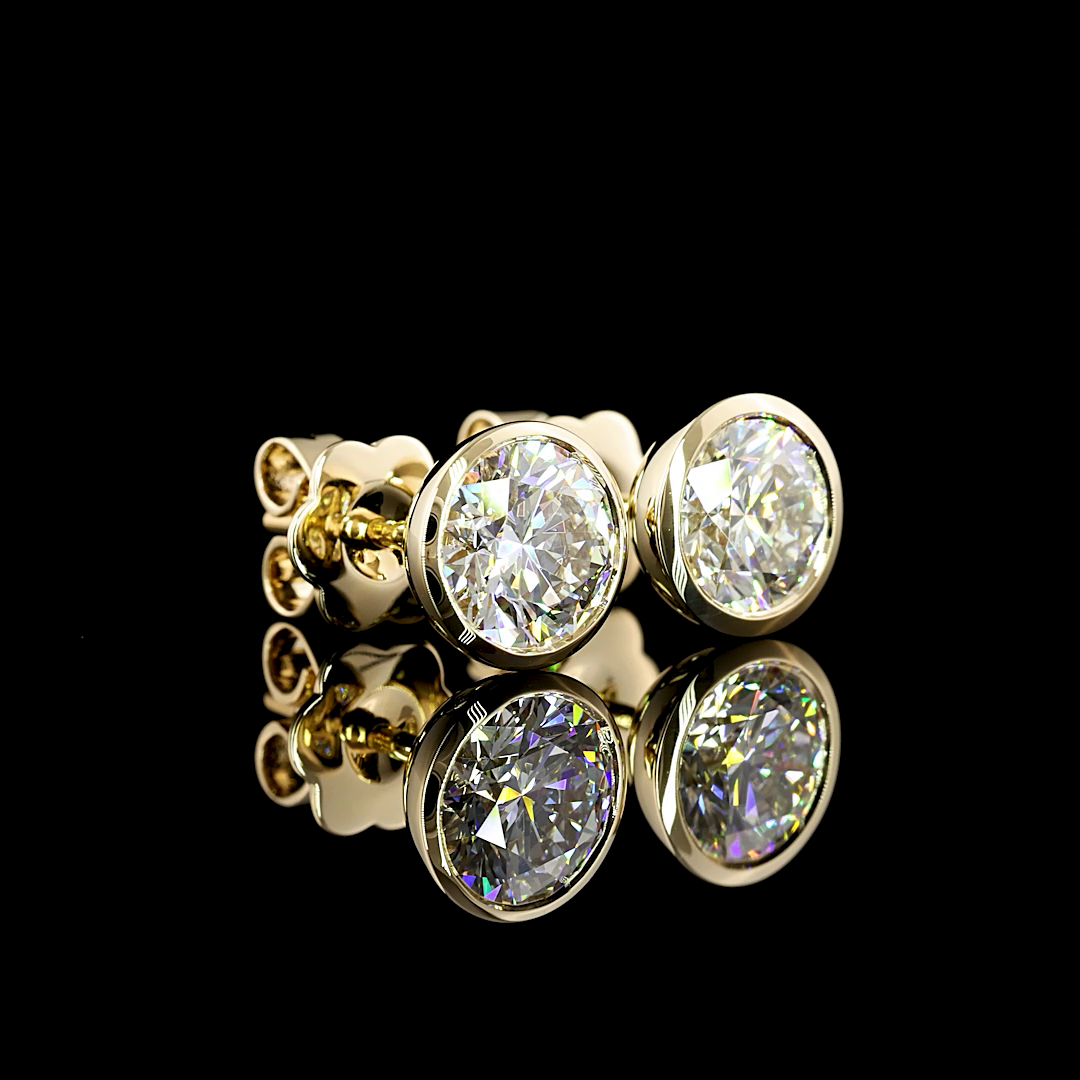 Lab-Grown 2.06 Carat Round D-VVS1 Diamond 14K Yellow Gold Studs Earrings