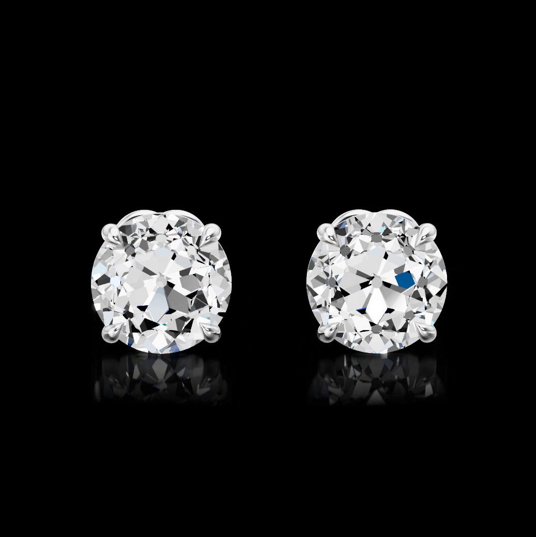 Lab-Grown 2.03 Carat Old European Brilliant D-VS1 Diamond 14K WG Studs Earrings