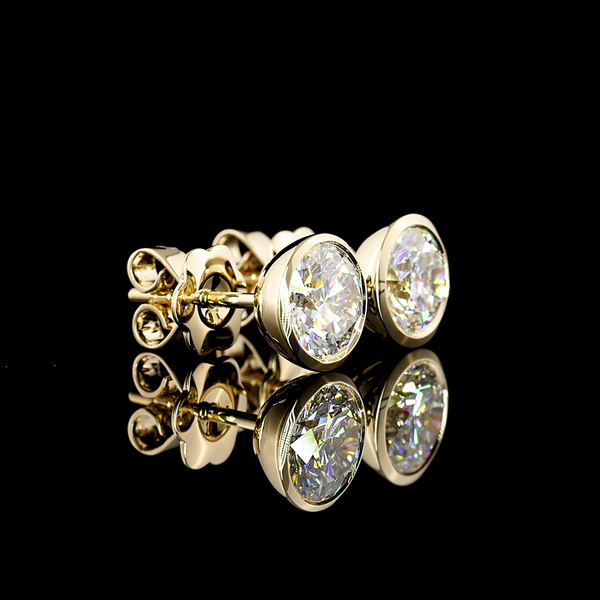 Lab-Grown 2.07 Carat Round D-VVS2 Diamond 14K Yellow Gold Studs Earrings