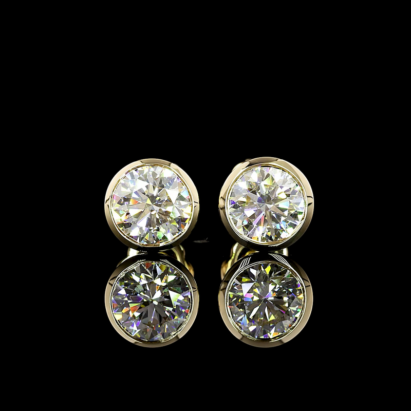 Lab-Grown 2.06 Carat Round F-VVS2 Diamond 14K Yellow Gold Studs Earrings