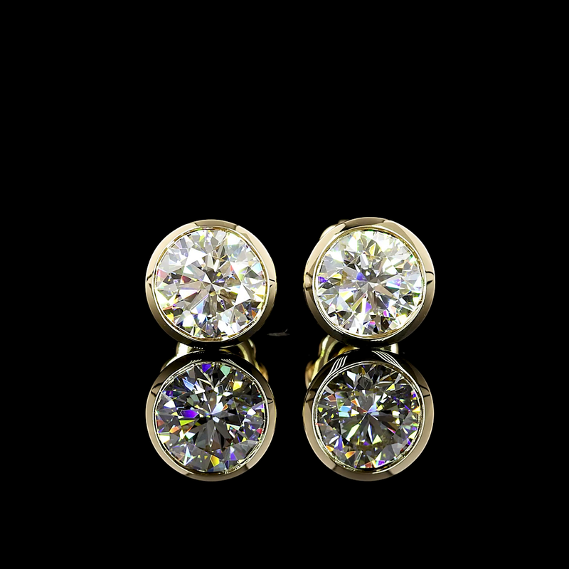 Lab-Grown 2.05 Carat Round E-VVS1 Diamond 14K Yellow Gold Studs Earrings