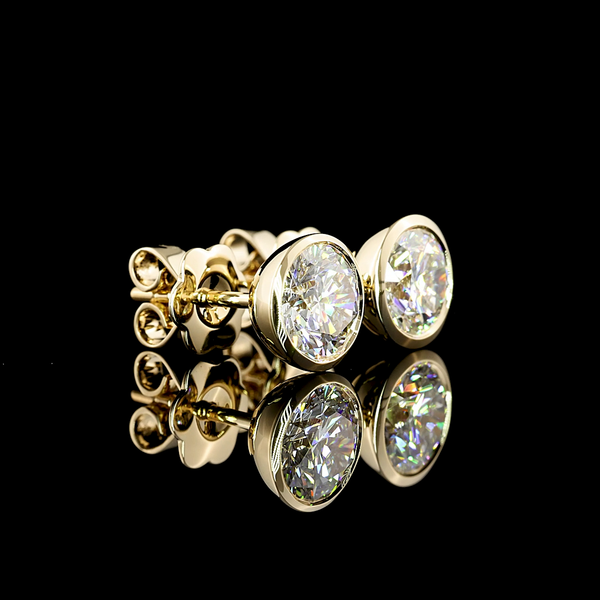 Lab-Grown 2.06 Carat Round E-VVS1 Diamond 14K Yellow Gold Studs Earrings