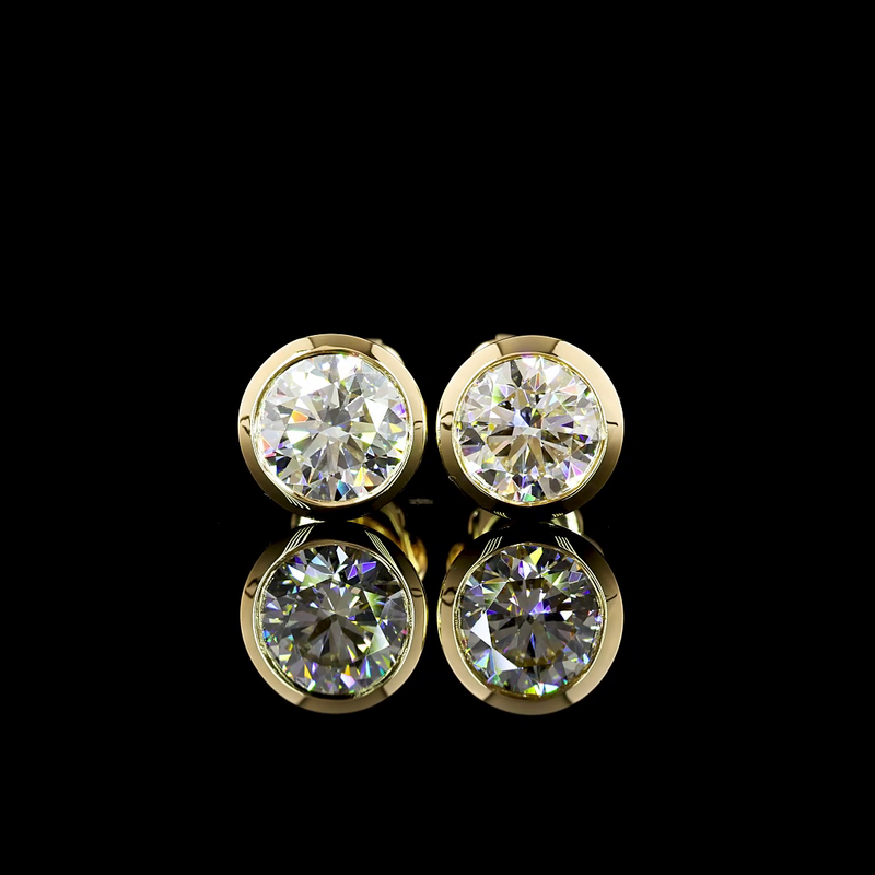 Lab-Grown 2.1 Carat Round F-VVS1 Diamond 14K Yellow Gold Studs Earrings