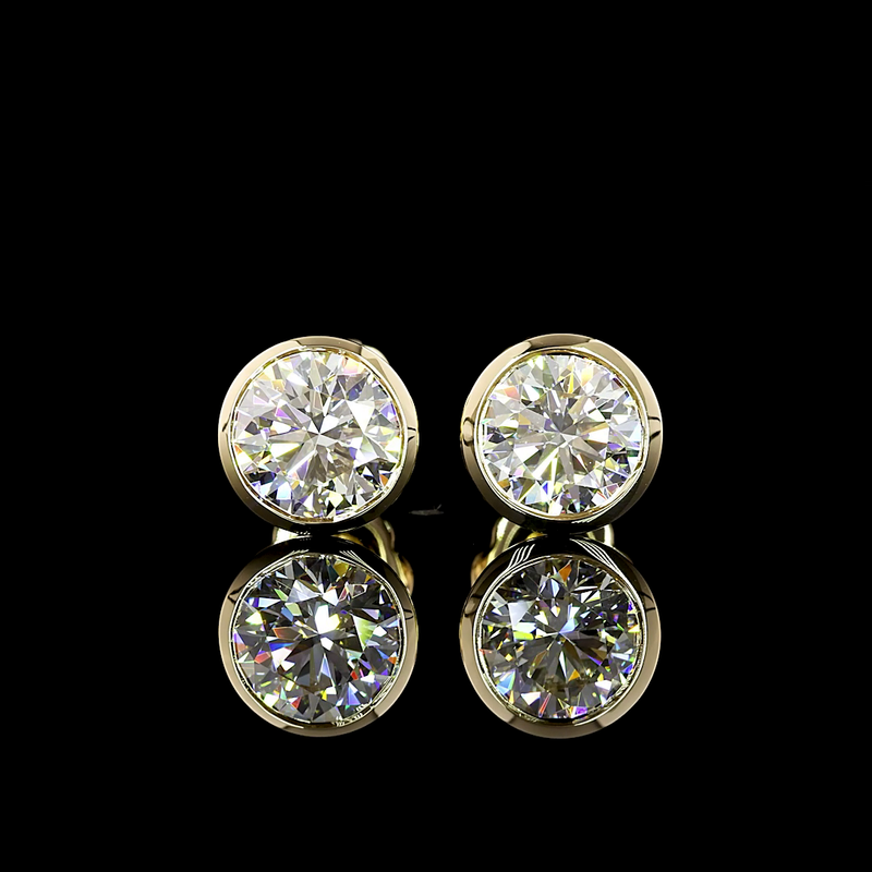 Lab-Grown 2.08 Carat Round D-VVS1 Diamond 14K Yellow Gold Studs Earrings