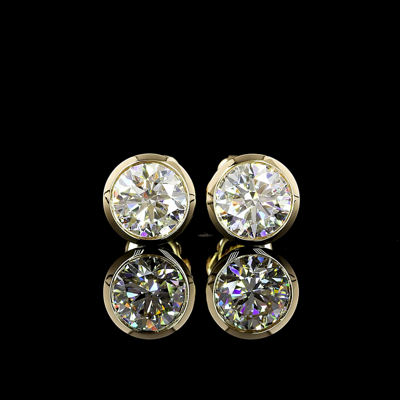 Lab-Grown 2.1 Carat Round D-VVS2 Diamond 14K Yellow Gold Studs Earrings