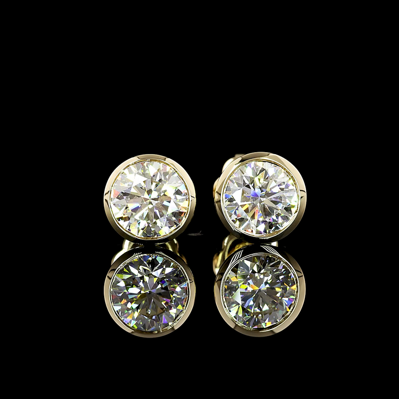 Lab-Grown 2.01 Carat Round E-VVS2 Diamond 14K Yellow Gold Studs Earrings