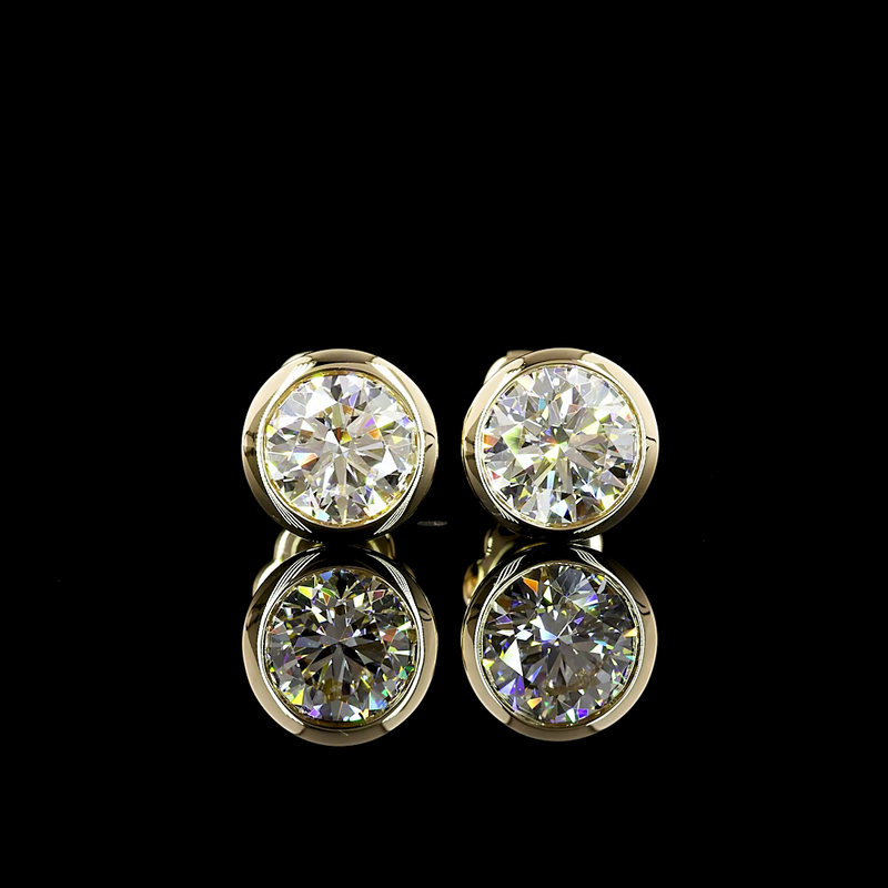 Lab-Grown 2.04 Carat Round D-VS1 Diamond 14K Yellow Gold Studs Earrings