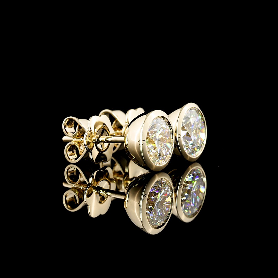 Lab-Grown 2.02 Carat Round D-VS1 Diamond 14K Yellow Gold Studs Earrings