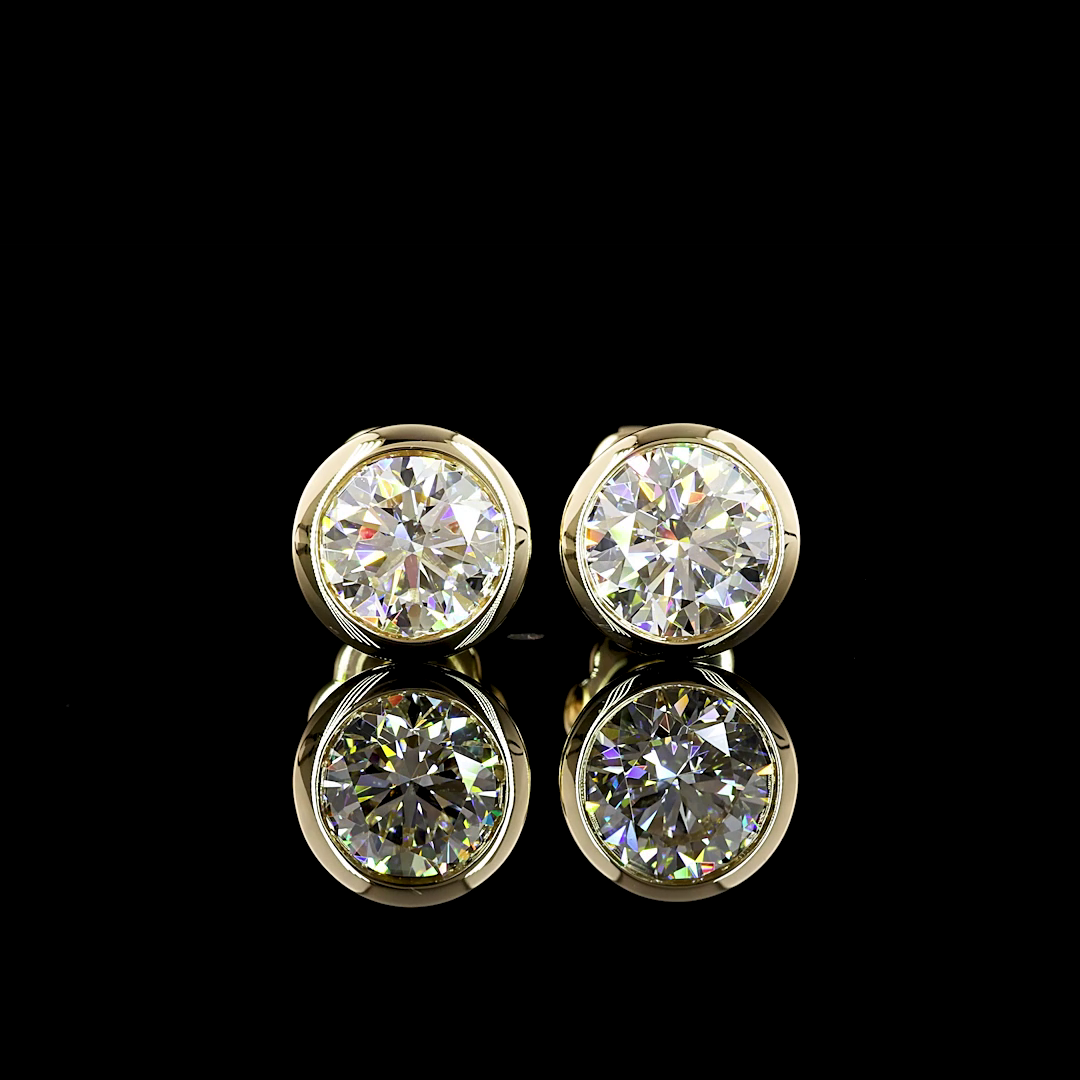 Lab-Grown 2.02 Carat Round D-VS1 Diamond 14K Yellow Gold Studs Earrings