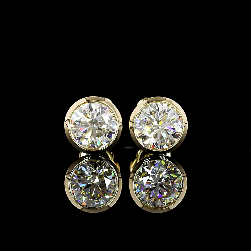 Lab-Grown 2.11 Carat Round D-VS1 Diamond 14K Yellow Gold Studs Earrings