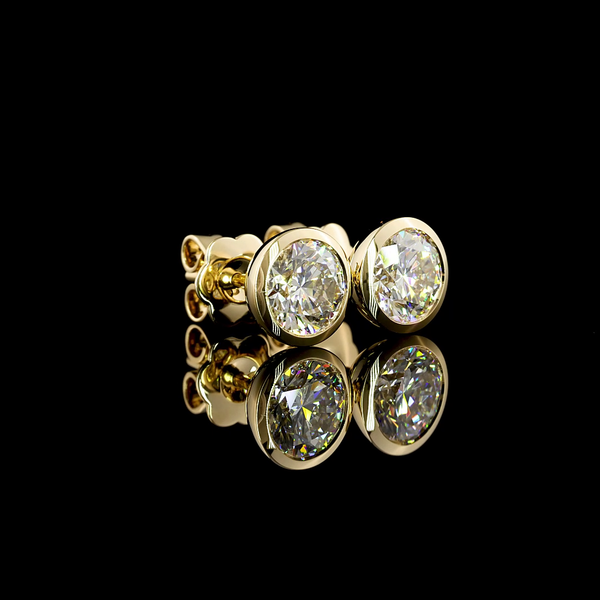 Lab-Grown 2.1 Carat Round F-VVS1 Diamond 14K Yellow Gold Studs Earrings