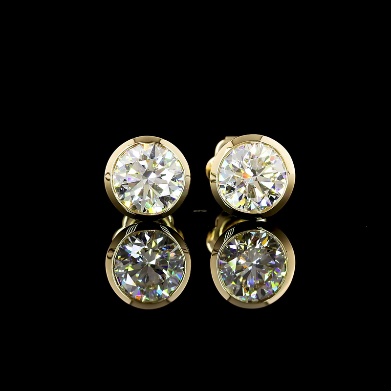 Lab-Grown 2.09 Carat Round E-VVS1 Diamond 14K Yellow Gold Studs Earrings