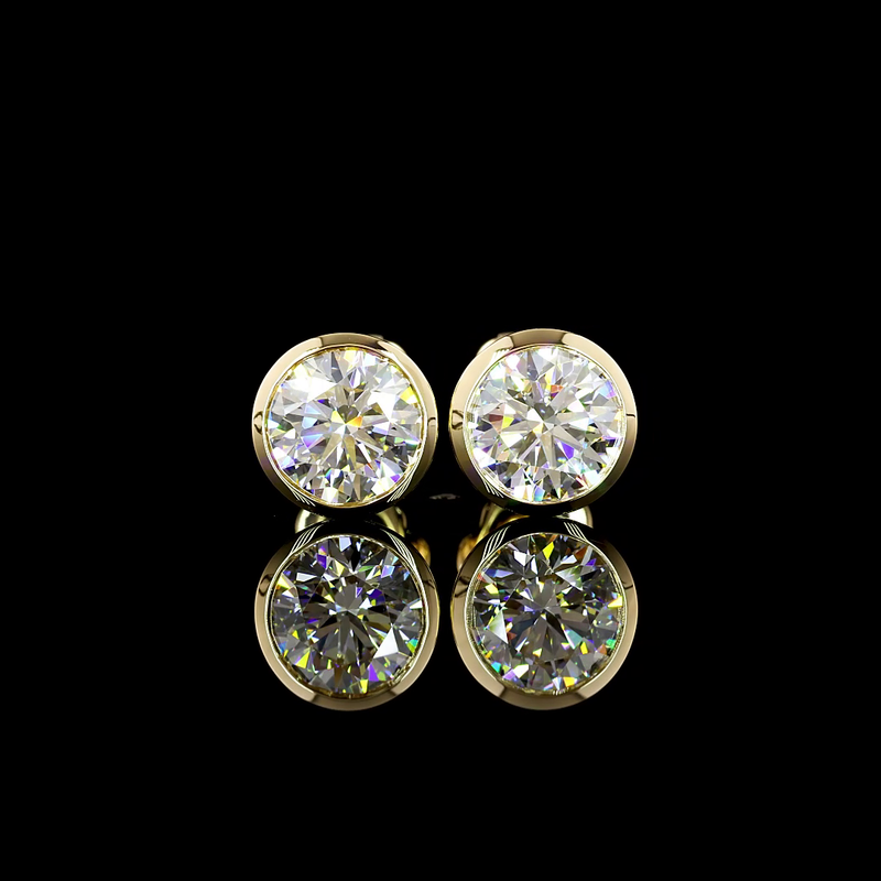 Lab-Grown 2.08 Carat Round D-VS1 Diamond 14K Yellow Gold Studs Earrings