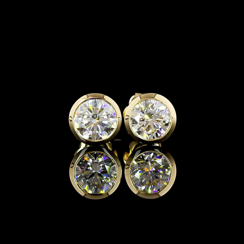 Lab-Grown 2.1 Carat Round F-VS1 Diamond 14K Yellow Gold Studs Earrings