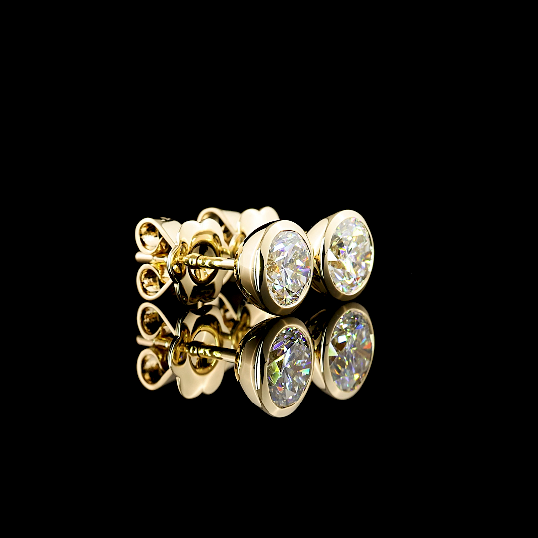 Lab-Grown 1.49 Carat Round E-F-VS2 Diamond 14K Yellow Gold Studs Earrings
