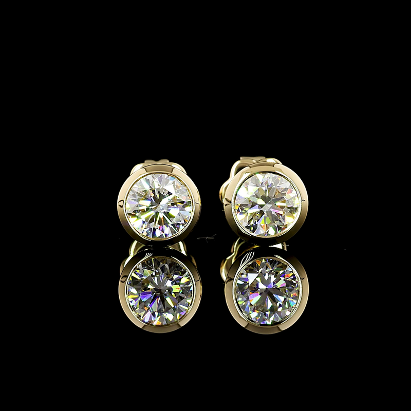 Lab-Grown 1.48 Carat Round F-VS2 Diamond 14K Yellow Gold Studs Earrings