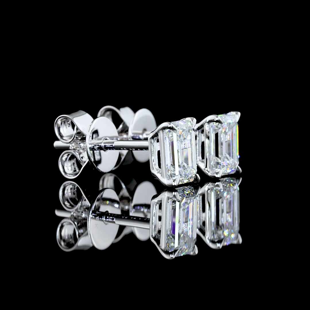 Lab-Grown 0.96 Carat Emerald F-VS1 Diamond 14K White Gold Studs Earrings