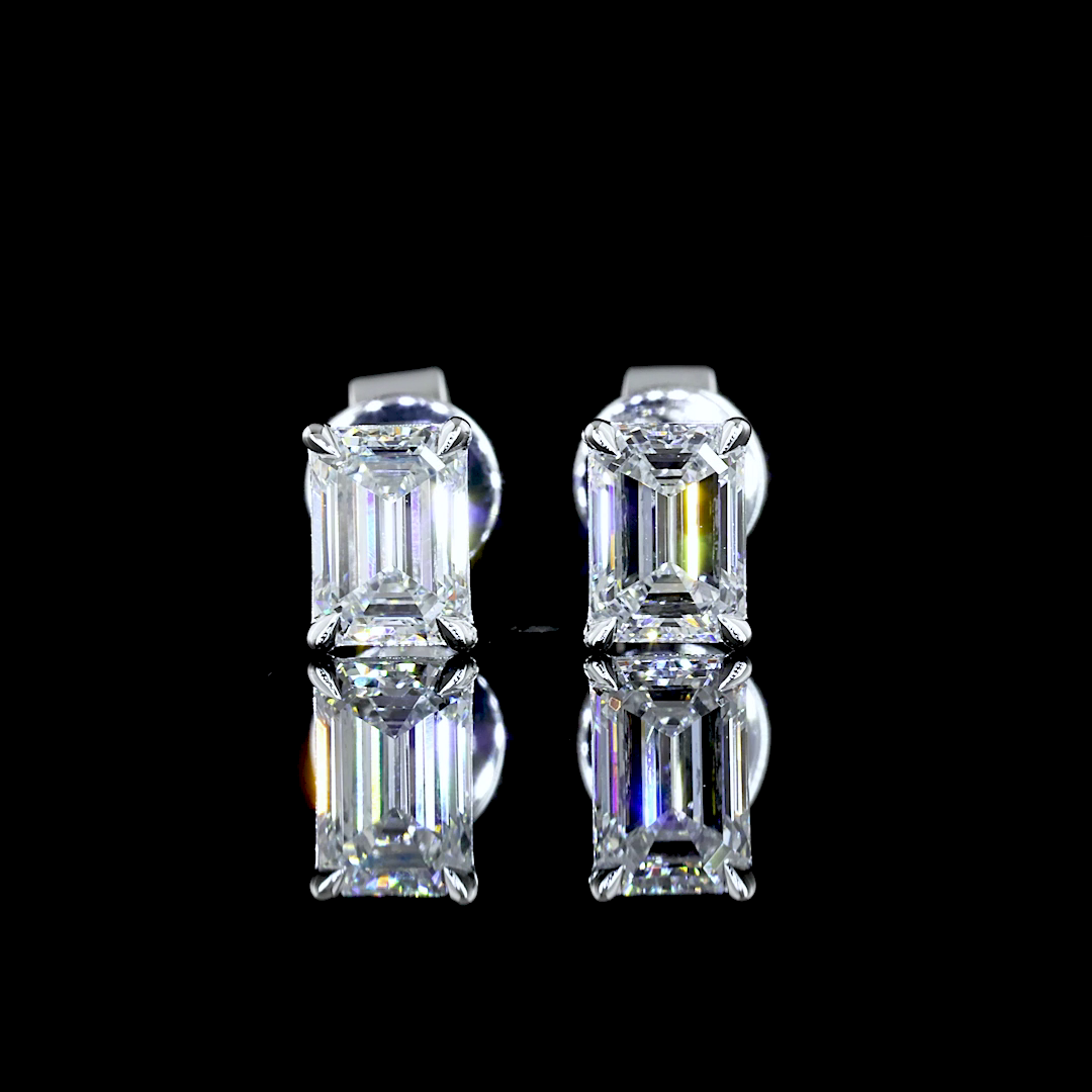 Lab-Grown 0.96 Carat Emerald F-VS1 Diamond 14K White Gold Studs Earrings