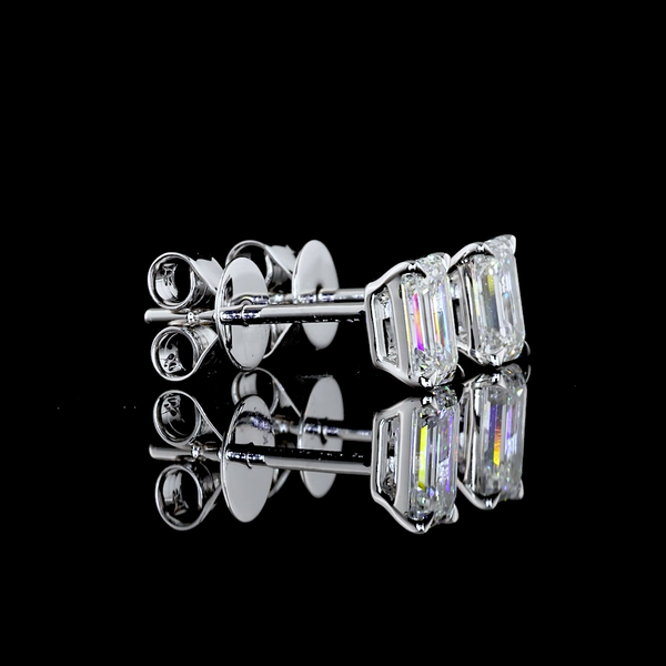Lab-Grown 0.97 Carat Emerald F-VS1 Diamond 14K White Gold Studs Earrings