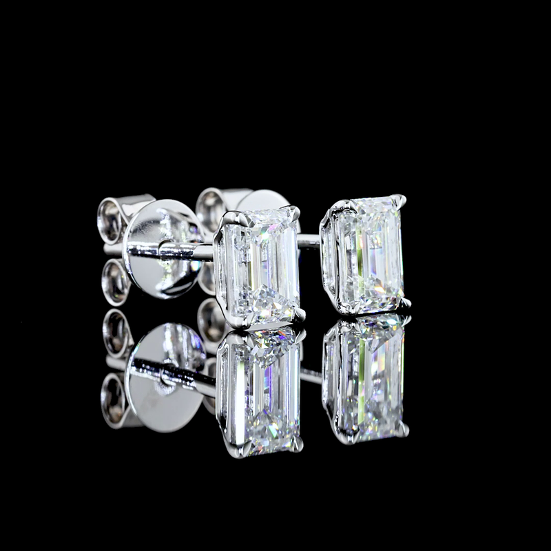 Lab-Grown 0.97 Carat Emerald E-VS1 Diamond 14K White Gold Studs Earrings