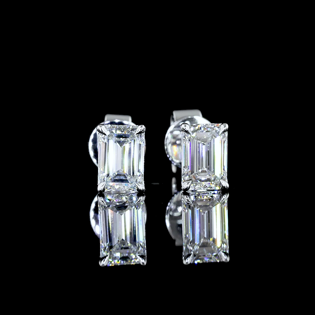 Lab-Grown 0.99 Carat Emerald D-VVS2 Diamond 14K White Gold Studs Earrings