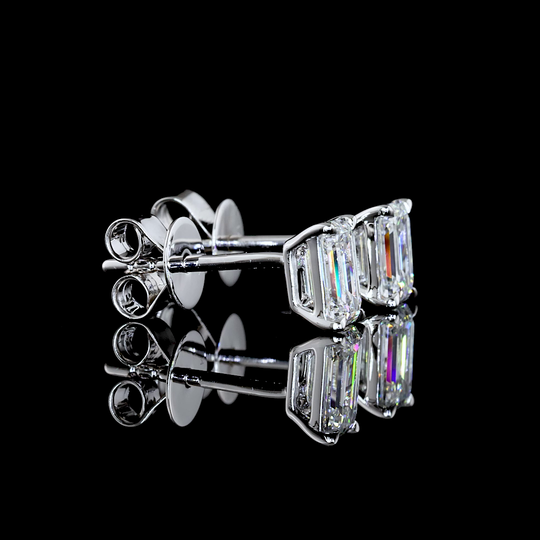 Lab-Grown 1.08 Carat Emerald F-VVS2 Diamond 14K White Gold Studs Earrings