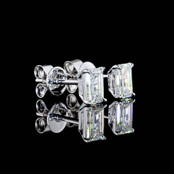 Lab-Grown 1.1 Carat Emerald F-VS1 Diamond 14K White Gold Studs Earrings