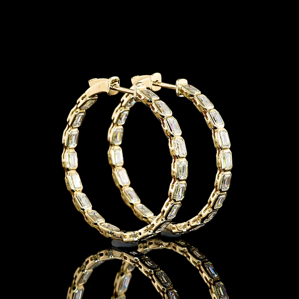 Lab-Grown 2.95 Carat Emerald F-VS2 Diamond 14K Yellow Gold Hoops Earrings