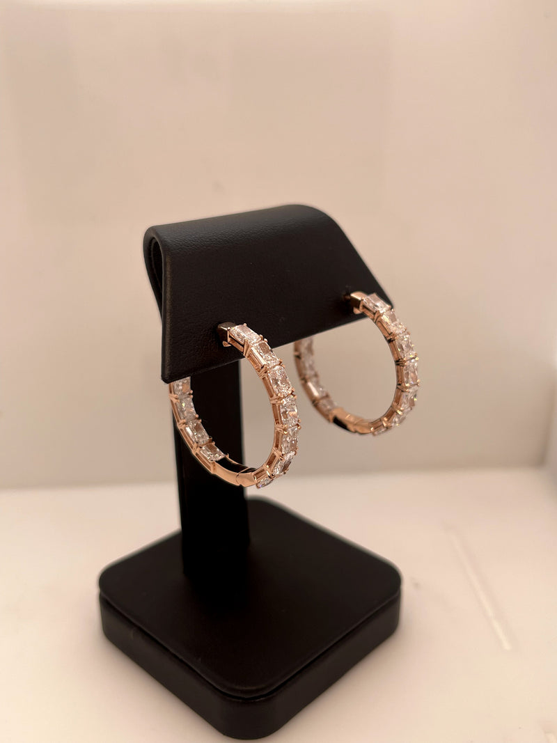 Lab-Grown 5.56 Carat Radiant F-VS2 Diamond 14K Rose Gold Hoops Earrings