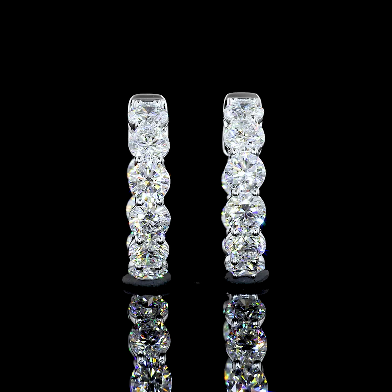 Lab-Grown 1.96 Carat Round E-VS1 Diamond 14K White Gold Huggies Earrings