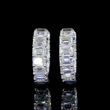 Lab-Grown 3.14 Carat Emerald E-VS Diamond 14K White Gold Huggies Earrings