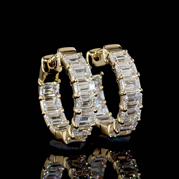 Lab-Grown 1.96 Carat Emerald E-VS1 Diamond 14K Yellow Gold Huggies Earrings