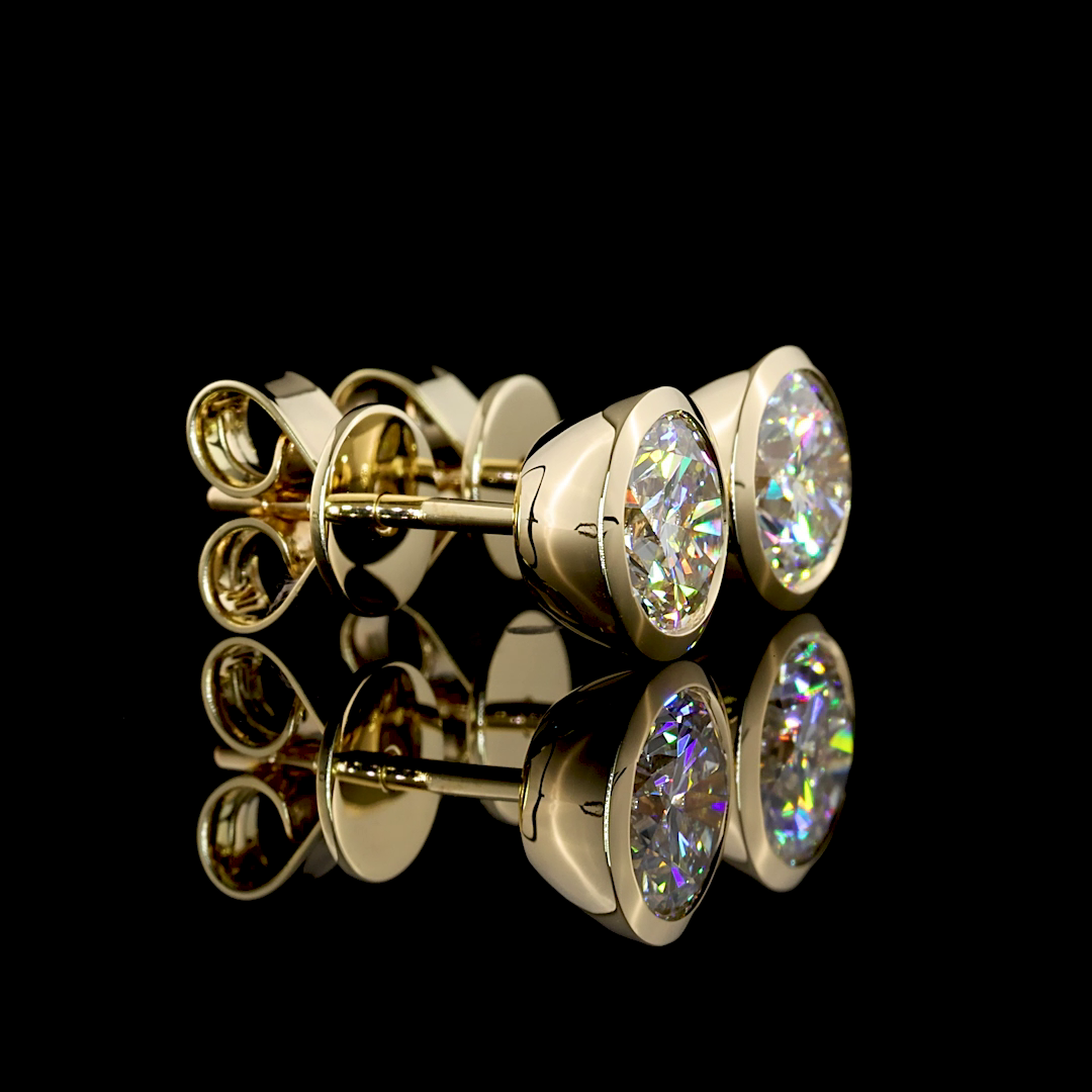 Lab-Grown 2.03 Carat Round E-VVS2 Diamond 14K Yellow Gold Studs Earrings