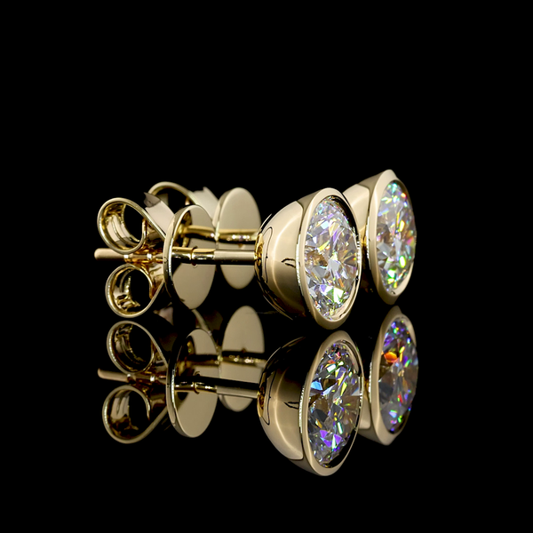 Lab-Grown 2.1 Carat Round F-VS1 Diamond 14K Yellow Gold Studs Earrings