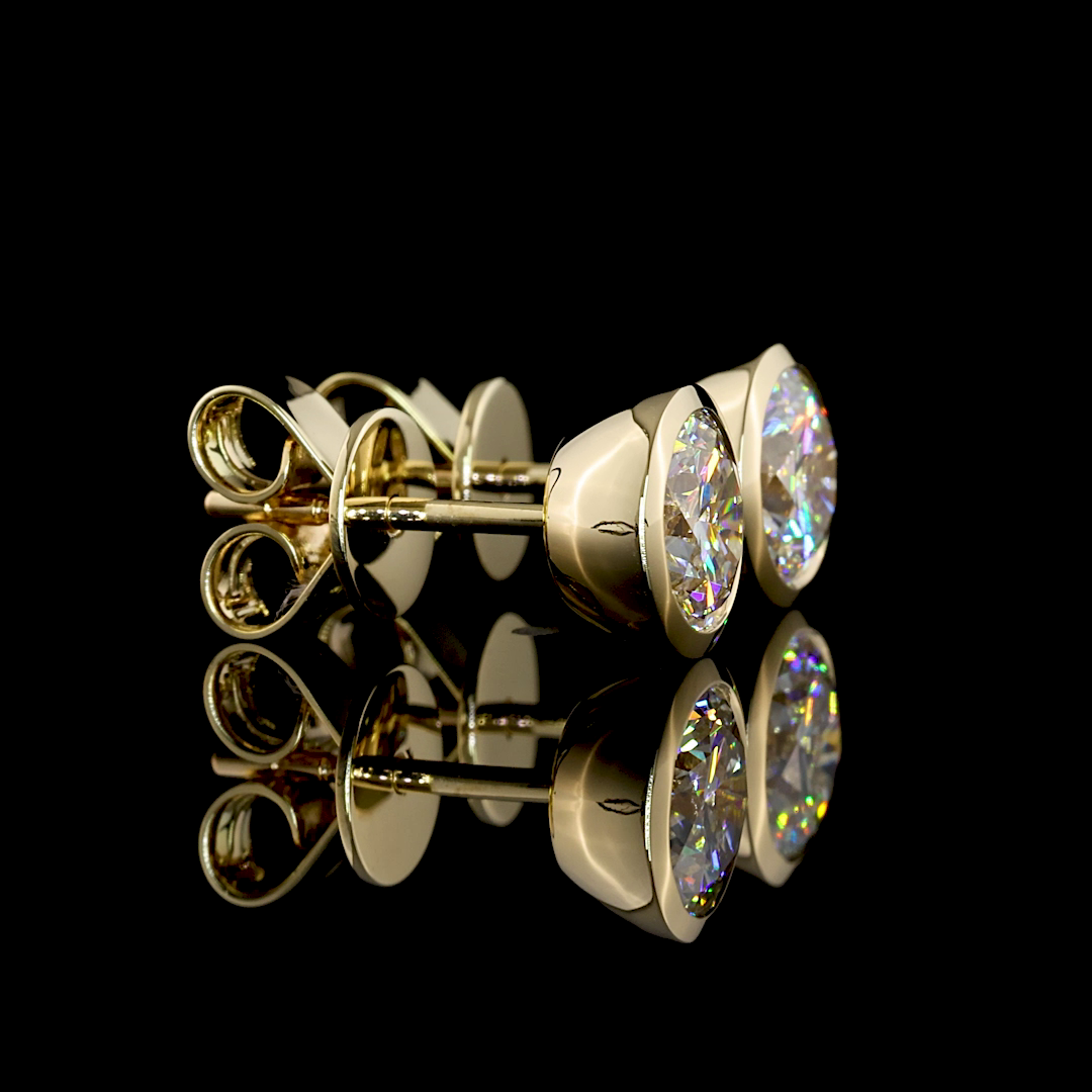 Lab-Grown 1.48 Carat Round E-F-VS1 Diamond 14K Yellow Gold Studs Earrings