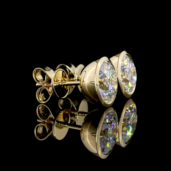 Lab-Grown 3.04 Carat Round D-VS1 Diamond 14K Yellow Gold Studs Earrings
