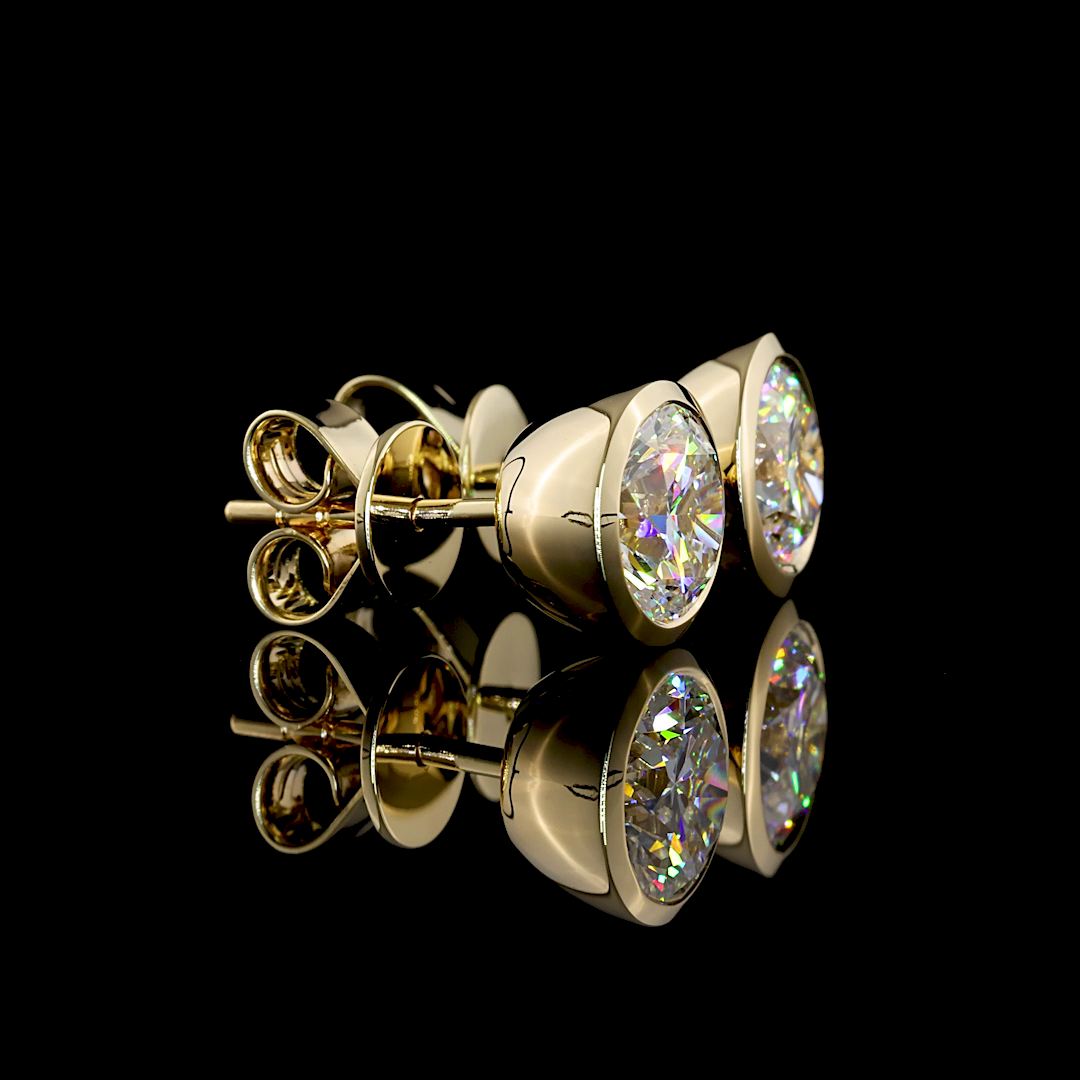 Lab-Grown 2.03 Carat Round E-VS2 Diamond 14K Yellow Gold Studs Earrings