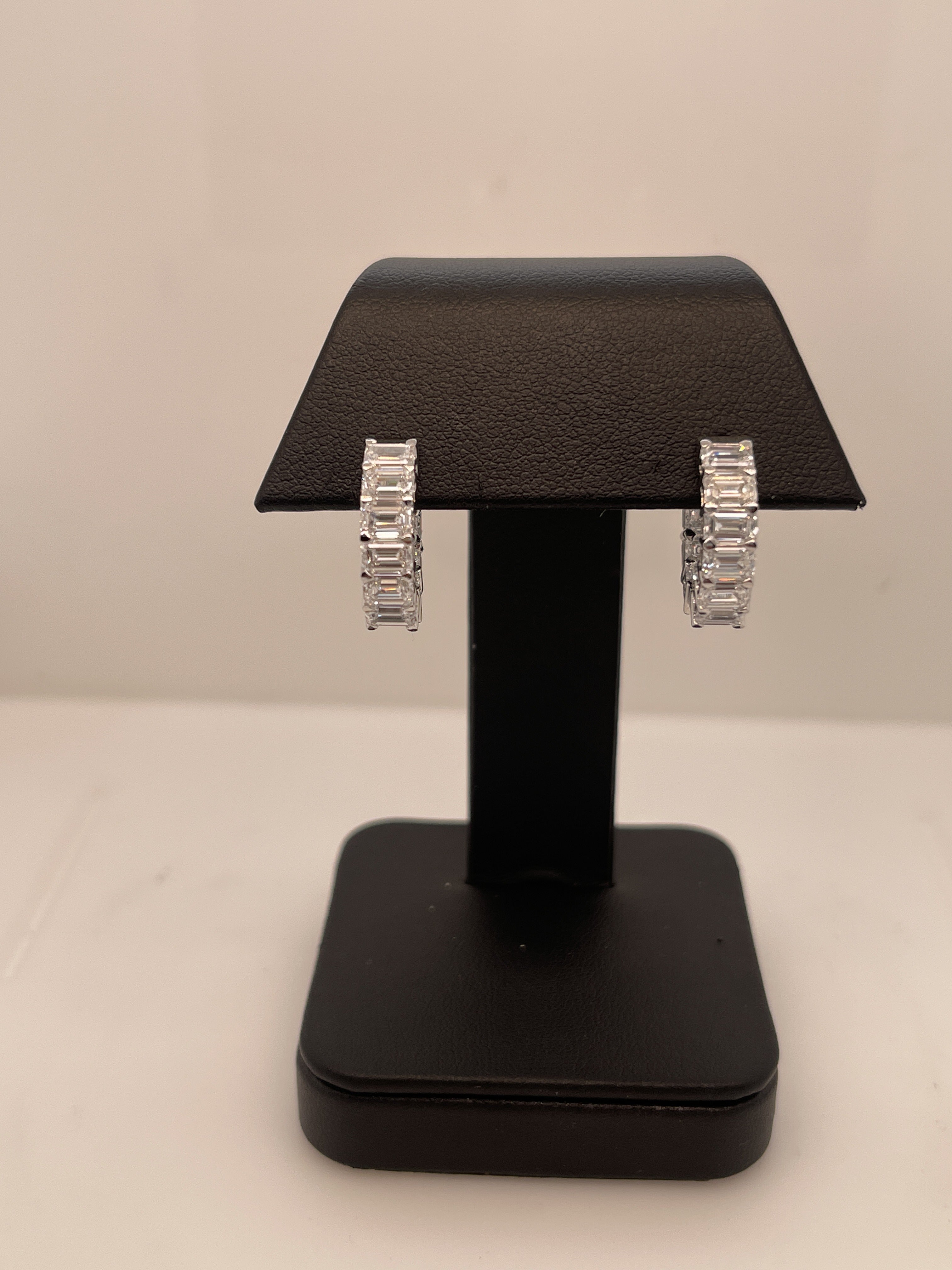 Lab-Grown 2.08 Carat Emerald F-VS2 Diamond 14K White Gold Huggies Earrings