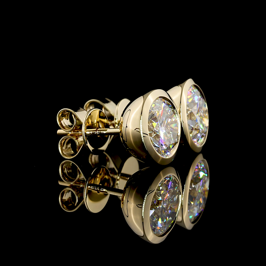 Lab-Grown 3 Carat Round E-VS1 Diamond 14K Yellow Gold Studs Earrings