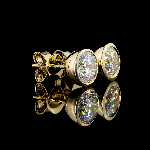 Lab-Grown 2.07 Carat Round E-VS2 Diamond 14K Yellow Gold Studs Earrings