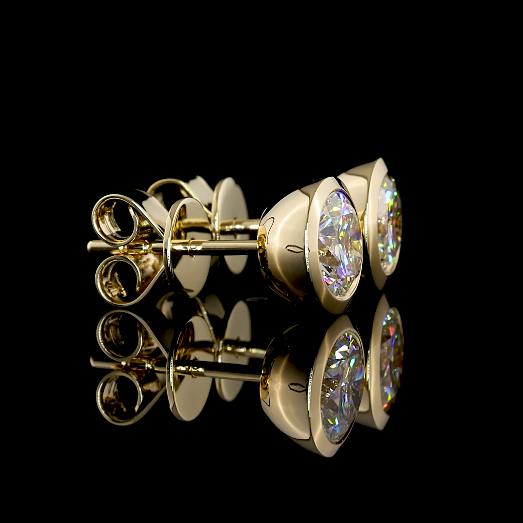 Lab-Grown 1.47 Carat Round D-VS1 Diamond 14K Yellow Gold Studs Earrings
