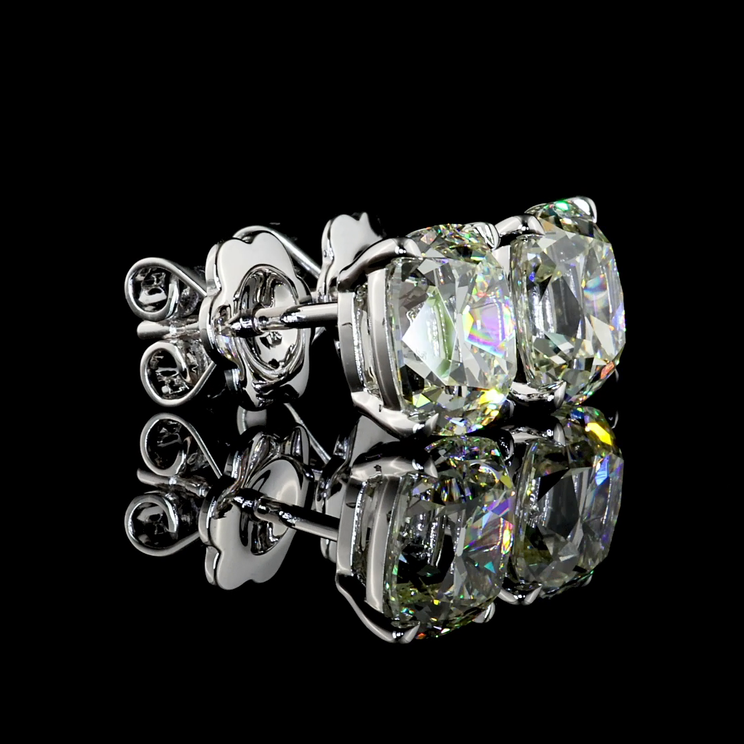 Lab-Grown 4.07 Carat Antique Cushion I-J-VS1 Diamond 14K WG Studs Earring